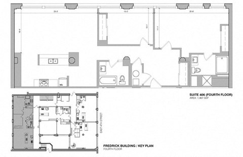 Floor plan for 2 beds, 2 baths, 1292 sqft