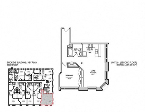 Floor plan for 1 bed, 1 bath, 757 sqft