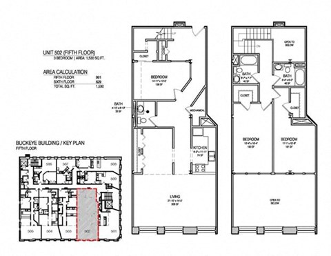 Floor plan for 3 beds, 2.5 baths, 1530 sqft
