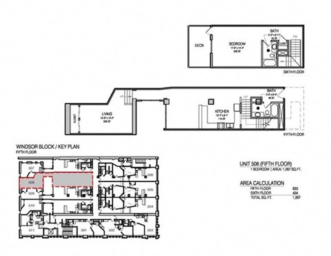 Floor plan for 1 bed, 2 baths, 1194 sqft