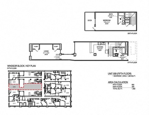 Floor plan for 1 bed, 2 baths, 1215 sqft