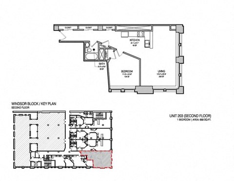 Floor plan for 1 bed, 1 bath, 660 sqft