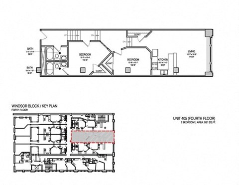 Floor plan for 2 beds, 2 baths, 925 sqft