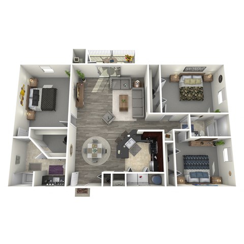 Floor plan for 3 beds, 2 baths, 1390 sqft