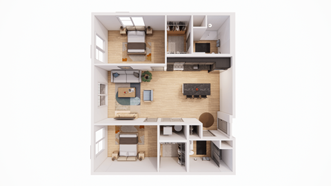 Floor plan for 2 beds, 2 baths, 1100 sqft