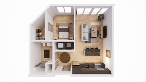 Floor plan for 1 bed, 1 bath, 745 sqft