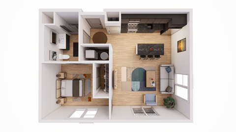 Floor plan for 1 bed, 1 bath, 760 sqft