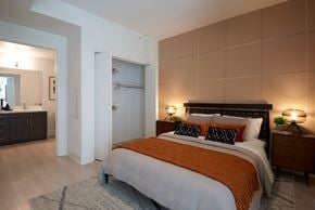 Los Angeles apartment for rent - a bedroom with a bed and a bathroom with a sink