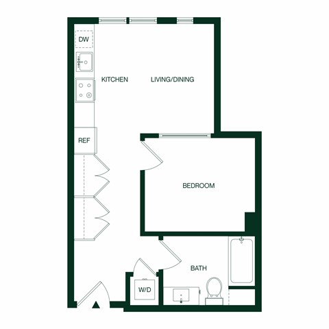 Floor plan for 1 bed, 1 bath, 522 sqft