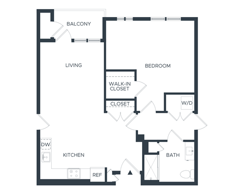 Floor plan for 1 bed, 1 bath, 872 sqft
