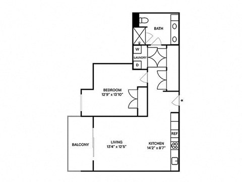 Floor plan for 1 bed, 1 bath, 794 sqft