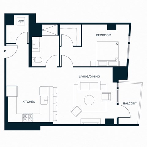 Floor plan for 1 bed, 1 bath, 807 sqft