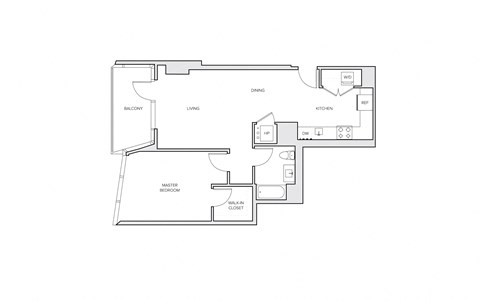 Floor plan for 1 bed, 1 bath, 801 sqft