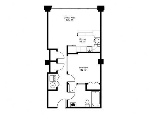 Floor plan for 1 bed, 1 bath, 694 sqft