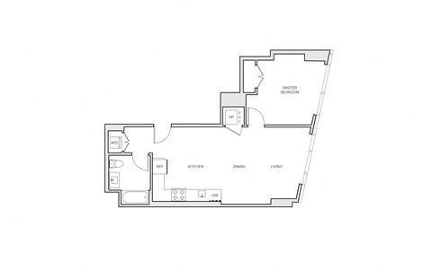 Floor plan for 1 bed, 1 bath, 857 sqft