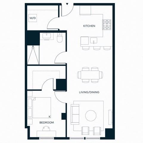 Floor plan for 1 bed, 1 bath, 816 sqft