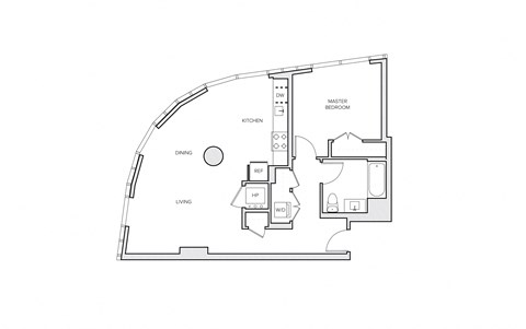 Floor plan for 1 bed, 1 bath, 805 sqft