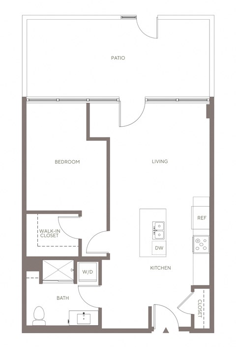 Floor plan for 1 bed, 1 bath, 719 sqft