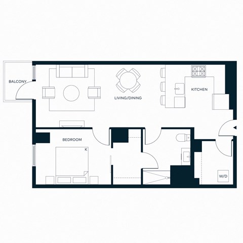 Floor plan for 1 bed, 1 bath, 821 sqft