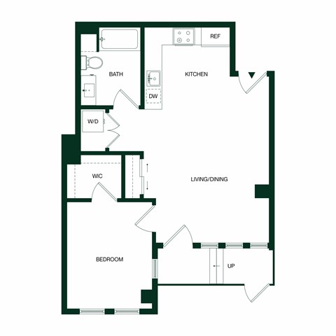 Floor plan for 1 bed, 1 bath, 746 sqft