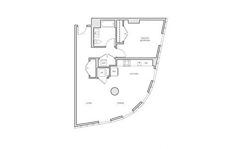 Floor plan for 1 bed, 1 bath, 846 sqft