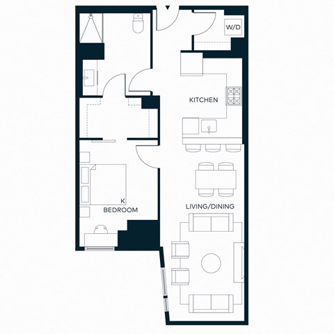 Floor plan for 1 bed, 1 bath, 831 sqft