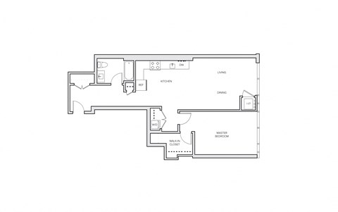 Floor plan for 1 bed, 1 bath, 848 sqft