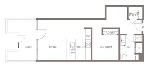 Floor plan for 1 bed, 1 bath, 739 sqft