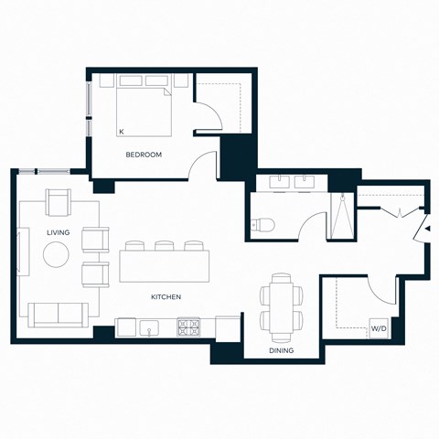Floor plan for 1 bed, 1 bath, 1035 sqft