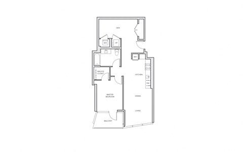Floor plan for 1 bed, 1.5 baths, 883 sqft