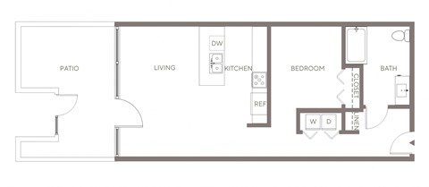 Floor plan for 1 bed, 1 bath, 763 sqft