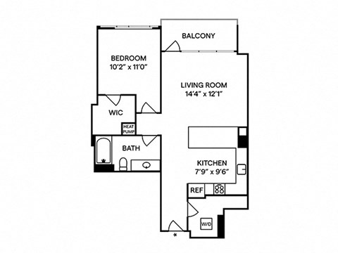 Floor plan for 1 bed, 1 bath, 1095 sqft