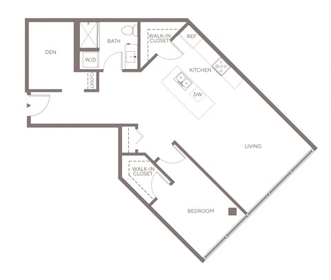 Floor plan for 1 bed, 1 bath, 903 sqft