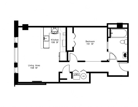 Floor plan for 1 bed, 1 bath, 719 sqft