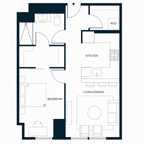Floor plan for 1 bed, 1 bath, 699 sqft