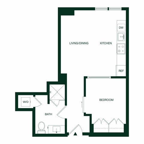 Floor plan for 1 bed, 1 bath, 541 sqft