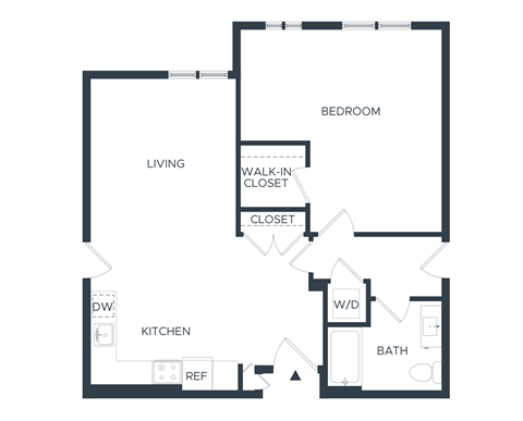 Floor plan for 1 bed, 1 bath, 872 sqft