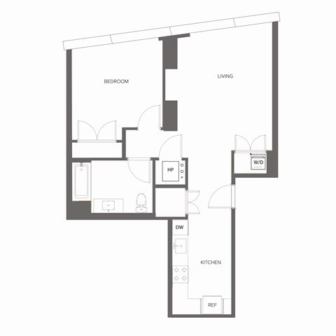Floor plan for 1 bed, 1 bath, 746 sqft