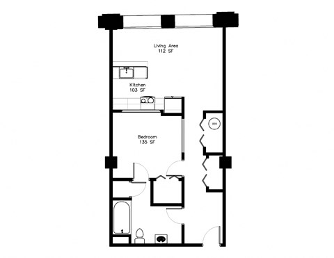 Floor plan for 1 bed, 1 bath, 738 sqft