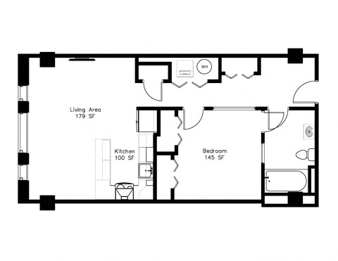 Floor plan for 1 bed, 1 bath, 752 sqft