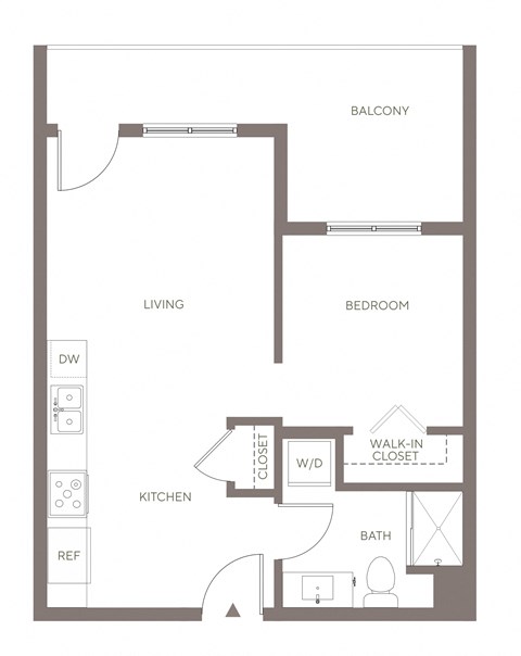 Floor plan for 1 bed, 1 bath, 537 sqft