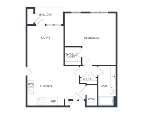 Floor plan for 1 bed, 1 bath, 872 sqft
