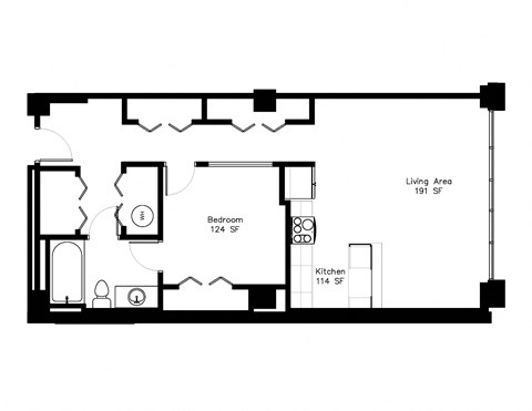 Floor plan for 1 bed, 1 bath, 800 sqft