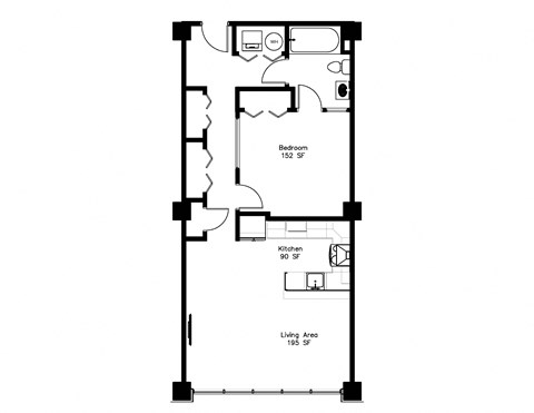 Floor plan for 1 bed, 1 bath, 813 sqft