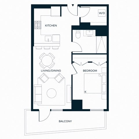 Floor plan for 1 bed, 1 bath, 712 sqft