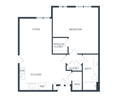Floor plan for 1 bed, 1 bath, 872 sqft