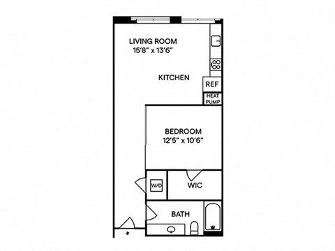 Floor plan for 1 bed, 1 bath, 682 sqft