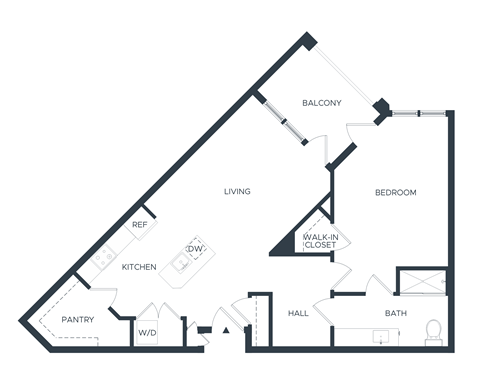 Floor plan for 1 bed, 1 bath, 917 sqft