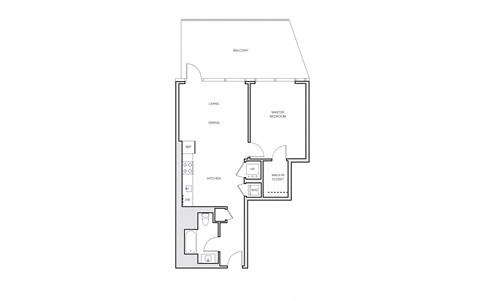 Floor plan for 1 bed, 1 bath, 814 sqft