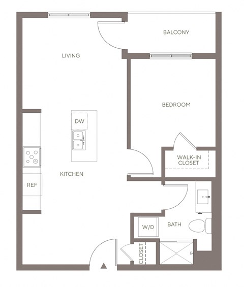 Floor plan for 1 bed, 1 bath, 656 sqft